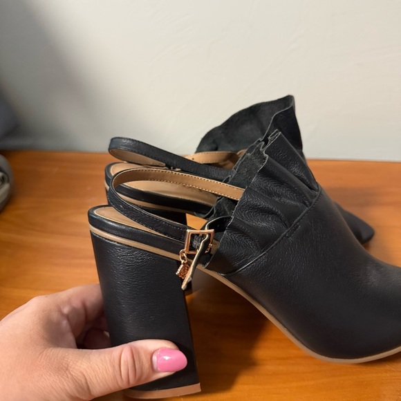 Nanette Lepore Madeline Block Heel Black Slingback Peep Toe Square Toe Ruffle 10 - Picture 7 of 11